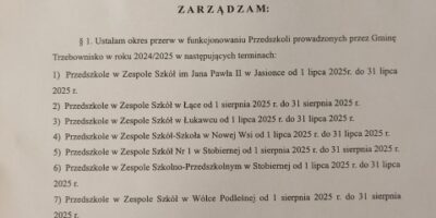 DYŻURY WAKACYJNE PRZEDSZKOLI W GMINIE TRZEBOWNISKO